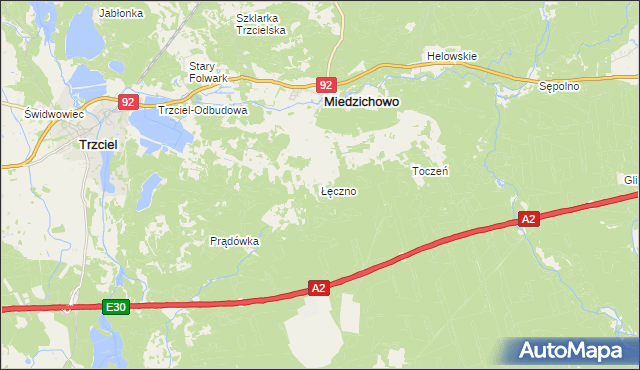 mapa Łęczno gmina Miedzichowo, Łęczno gmina Miedzichowo na mapie Targeo