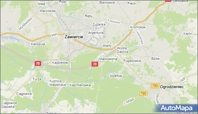 mapa Markowizna gmina Ogrodzieniec, Markowizna gmina Ogrodzieniec na mapie Targeo