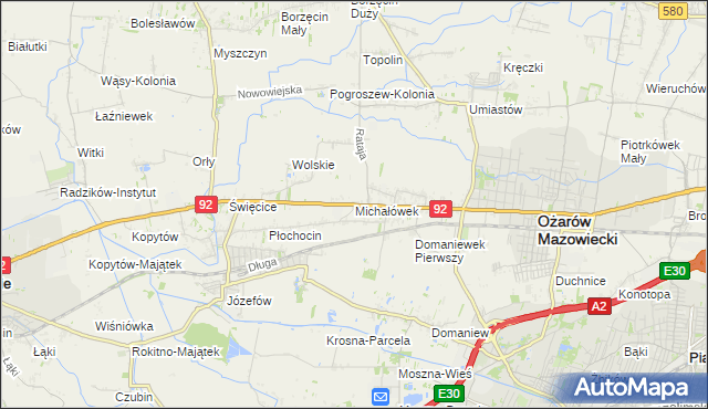 mapa Michałówek gmina Ożarów Mazowiecki, Michałówek gmina Ożarów Mazowiecki na mapie Targeo