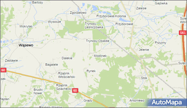 mapa Modlinek gmina Wąsewo, Modlinek gmina Wąsewo na mapie Targeo