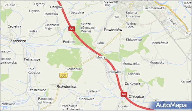 mapa Mokra gmina Roźwienica, Mokra gmina Roźwienica na mapie Targeo