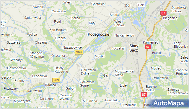 mapa Mostki gmina Stary Sącz, Mostki gmina Stary Sącz na mapie Targeo