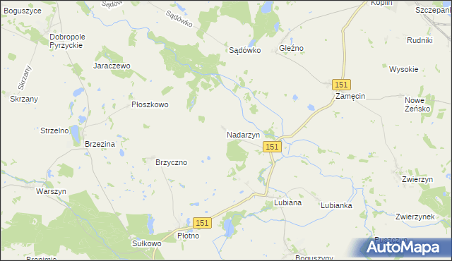 mapa Nadarzyn gmina Pełczyce, Nadarzyn gmina Pełczyce na mapie Targeo