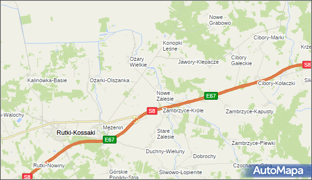 mapa Nowe Zalesie gmina Rutki, Nowe Zalesie gmina Rutki na mapie Targeo