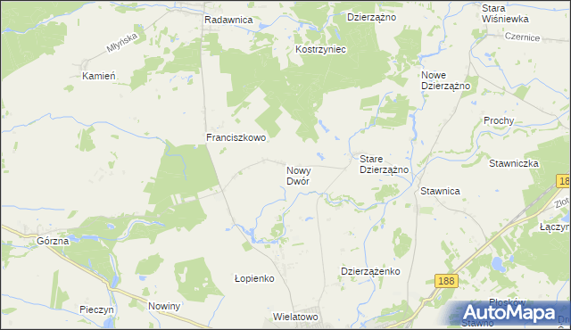 mapa Nowy Dwór gmina Złotów, Nowy Dwór gmina Złotów na mapie Targeo