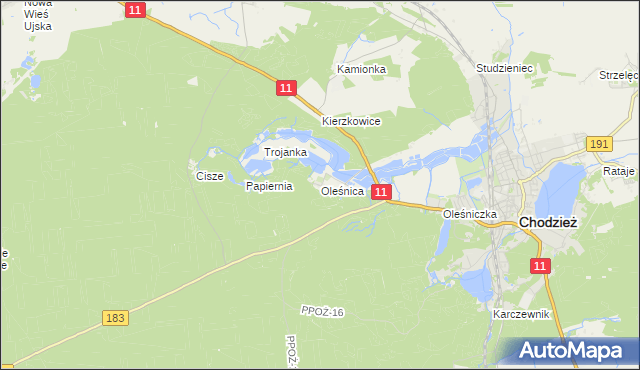 mapa Oleśnica gmina Chodzież, Oleśnica gmina Chodzież na mapie Targeo