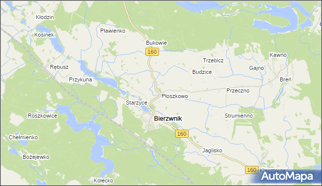 mapa Płoszkowo gmina Bierzwnik, Płoszkowo gmina Bierzwnik na mapie Targeo
