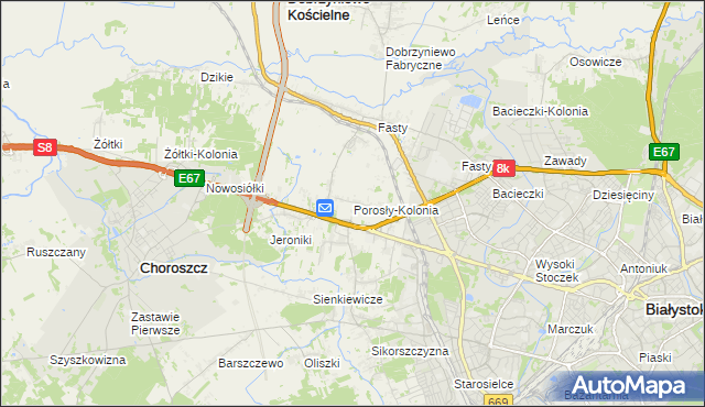 mapa Porosły-Kolonia, Porosły-Kolonia na mapie Targeo