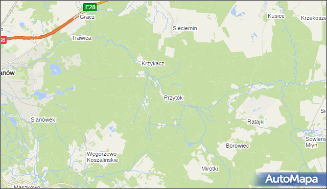 mapa Przytok gmina Sianów, Przytok gmina Sianów na mapie Targeo