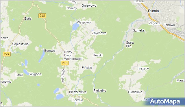 mapa Reszki gmina Wejherowo, Reszki gmina Wejherowo na mapie Targeo