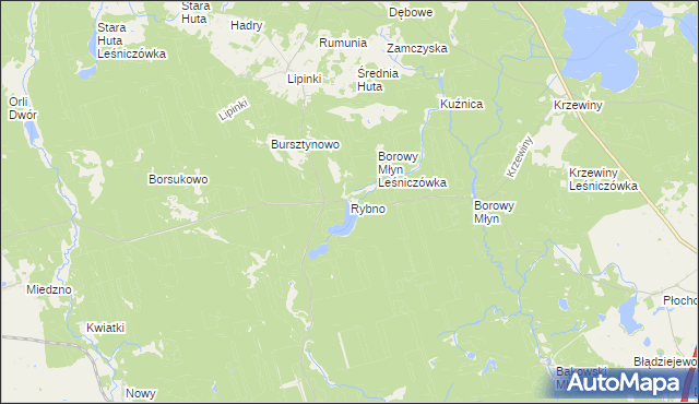 mapa Rybno gmina Warlubie, Rybno gmina Warlubie na mapie Targeo