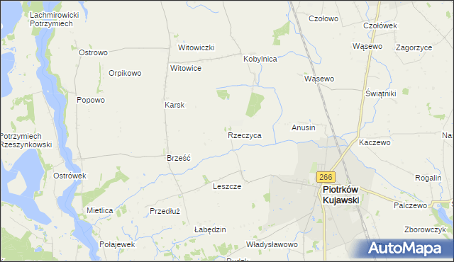 mapa Rzeczyca gmina Piotrków Kujawski, Rzeczyca gmina Piotrków Kujawski na mapie Targeo