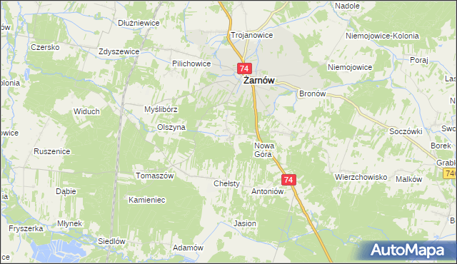 mapa Sielec gmina Żarnów, Sielec gmina Żarnów na mapie Targeo