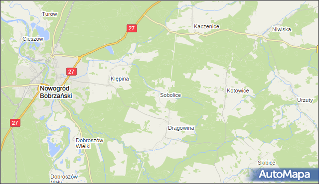 mapa Sobolice gmina Nowogród Bobrzański, Sobolice gmina Nowogród Bobrzański na mapie Targeo