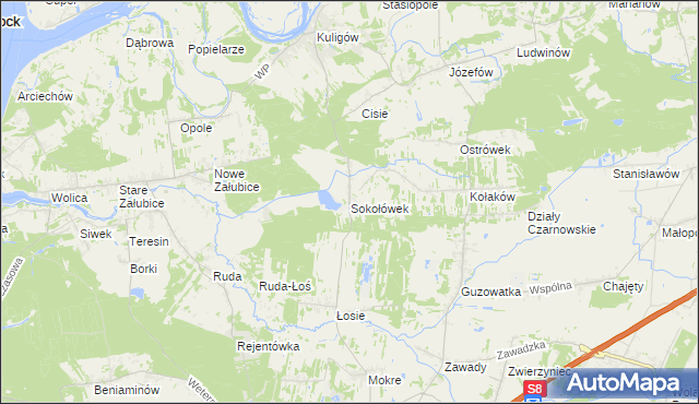 mapa Sokołówek gmina Dąbrówka, Sokołówek gmina Dąbrówka na mapie Targeo