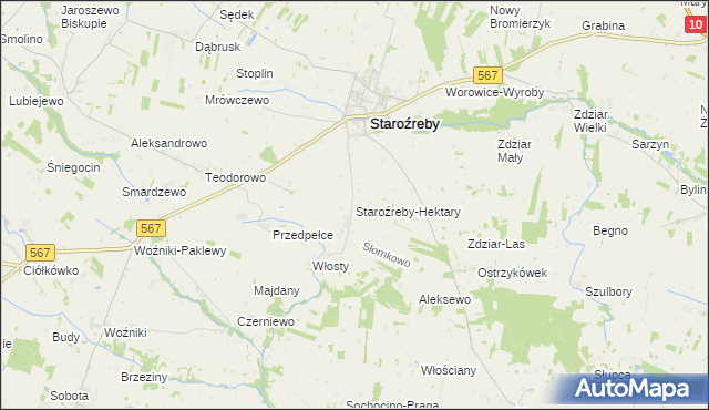 mapa Staroźreby-Hektary, Staroźreby-Hektary na mapie Targeo