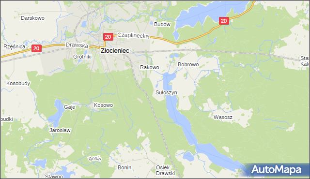 mapa Sułoszyn gmina Złocieniec, Sułoszyn gmina Złocieniec na mapie Targeo