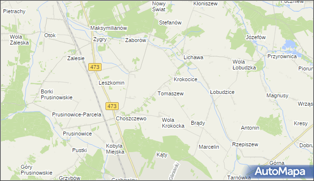 mapa Tomaszew gmina Szadek, Tomaszew gmina Szadek na mapie Targeo
