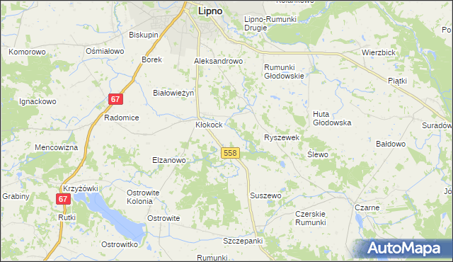 mapa Tomaszewo gmina Lipno, Tomaszewo gmina Lipno na mapie Targeo