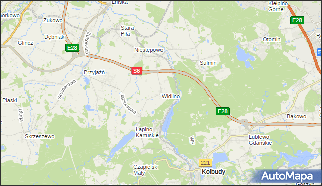 mapa Widlino gmina Żukowo, Widlino gmina Żukowo na mapie Targeo