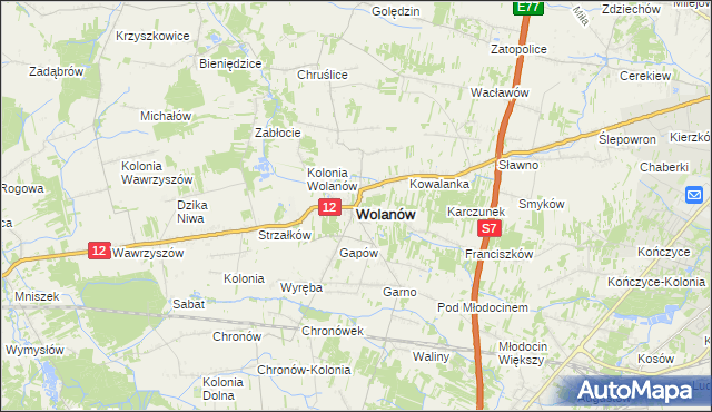 mapa Wolanów powiat radomski, Wolanów powiat radomski na mapie Targeo