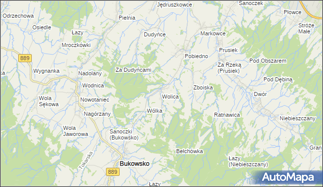 mapa Wolica gmina Bukowsko, Wolica gmina Bukowsko na mapie Targeo