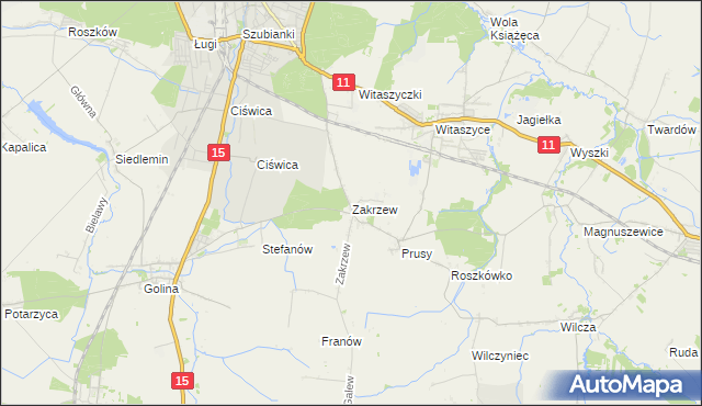 mapa Zakrzew gmina Jarocin, Zakrzew gmina Jarocin na mapie Targeo