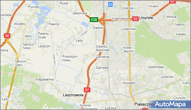 mapa Zamienie gmina Lesznowola, Zamienie gmina Lesznowola na mapie Targeo