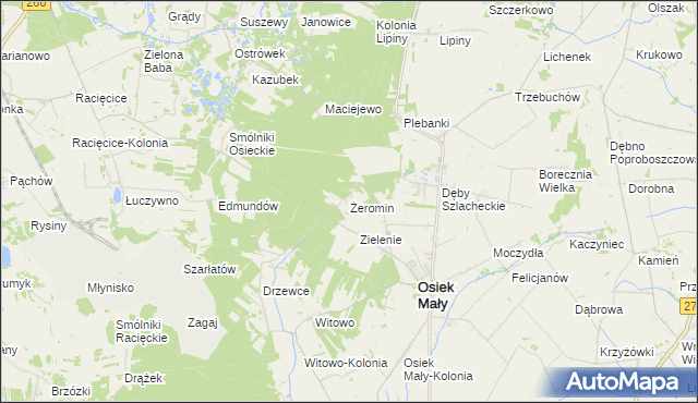 mapa Żeromin gmina Osiek Mały, Żeromin gmina Osiek Mały na mapie Targeo