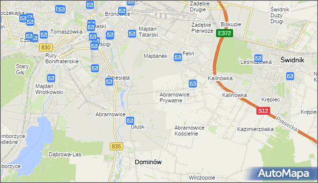 mapa Abramowice Prywatne, Abramowice Prywatne na mapie Targeo