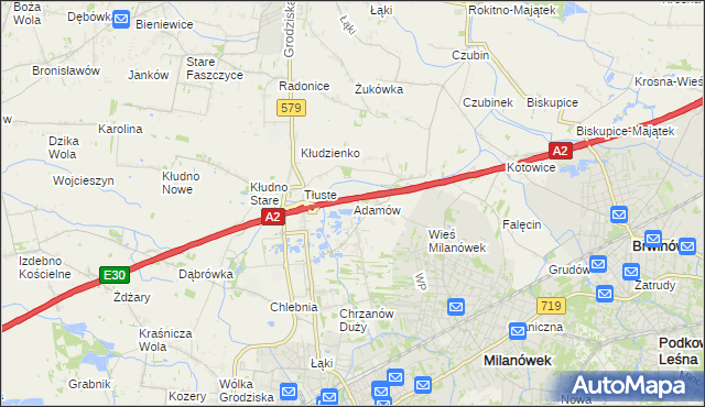 mapa Adamów gmina Grodzisk Mazowiecki, Adamów gmina Grodzisk Mazowiecki na mapie Targeo