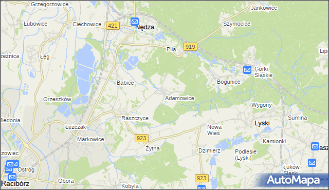 mapa Adamowice gmina Lyski, Adamowice gmina Lyski na mapie Targeo