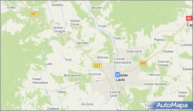 mapa Albinów gmina Kosów Lacki, Albinów gmina Kosów Lacki na mapie Targeo