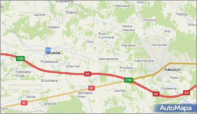 mapa Aleksandrów gmina Jakubów, Aleksandrów gmina Jakubów na mapie Targeo