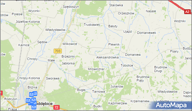 mapa Aleksandrówka gmina Dalików, Aleksandrówka gmina Dalików na mapie Targeo
