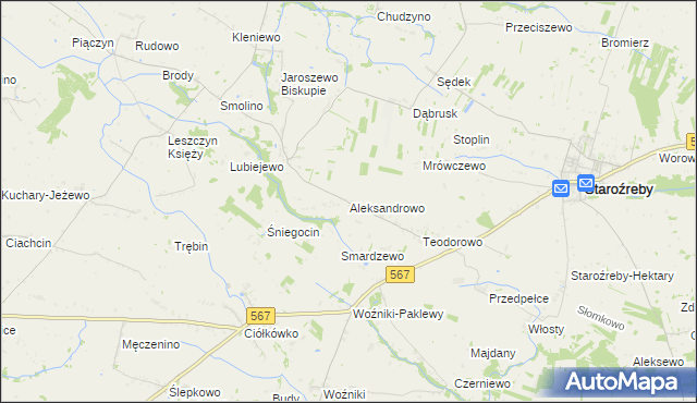 mapa Aleksandrowo gmina Staroźreby, Aleksandrowo gmina Staroźreby na mapie Targeo