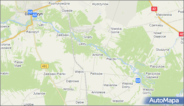 mapa Antonie gmina Popów, Antonie gmina Popów na mapie Targeo