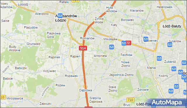 mapa Antoniew gmina Aleksandrów Łódzki, Antoniew gmina Aleksandrów Łódzki na mapie Targeo