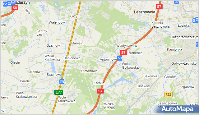 mapa Antoninów gmina Piaseczno, Antoninów gmina Piaseczno na mapie Targeo