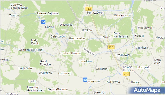 mapa Antoninów gmina Sławno, Antoninów gmina Sławno na mapie Targeo