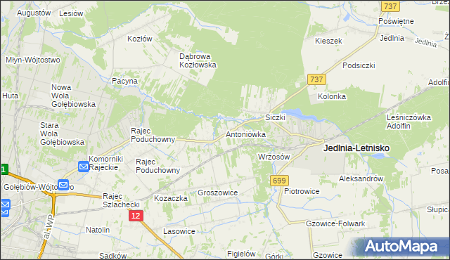 mapa Antoniówka gmina Jedlnia-Letnisko, Antoniówka gmina Jedlnia-Letnisko na mapie Targeo