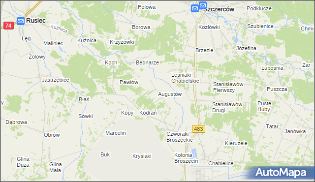 mapa Augustów gmina Rząśnia, Augustów gmina Rząśnia na mapie Targeo