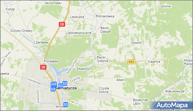 mapa Baciki Średnie, Baciki Średnie na mapie Targeo