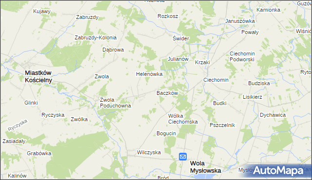 mapa Baczków gmina Wola Mysłowska, Baczków gmina Wola Mysłowska na mapie Targeo