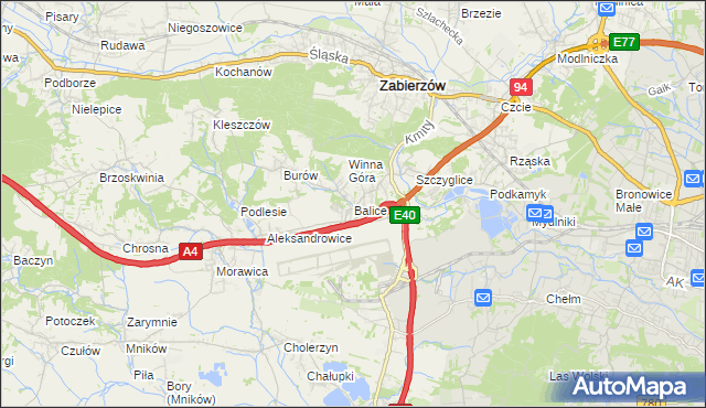 mapa Balice gmina Zabierzów, Balice gmina Zabierzów na mapie Targeo