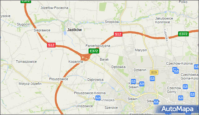 mapa Barak gmina Jastków, Barak gmina Jastków na mapie Targeo