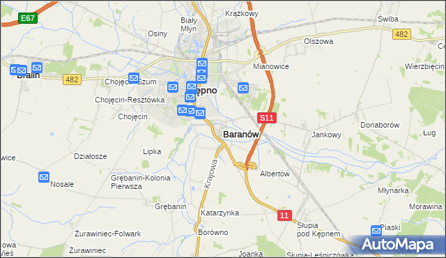 mapa Baranów powiat kępiński, Baranów powiat kępiński na mapie Targeo