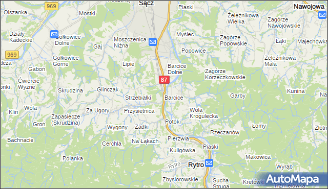 mapa Barcice gmina Stary Sącz, Barcice gmina Stary Sącz na mapie Targeo