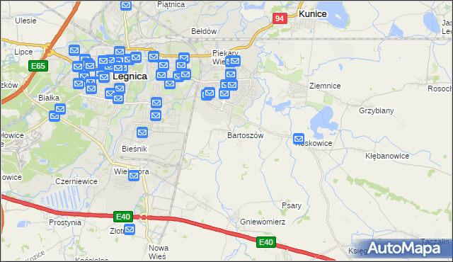 mapa Bartoszów gmina Legnickie Pole, Bartoszów gmina Legnickie Pole na mapie Targeo