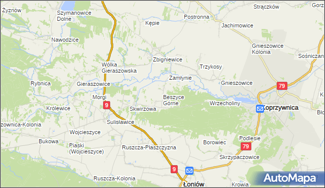 mapa Beszyce Górne, Beszyce Górne na mapie Targeo